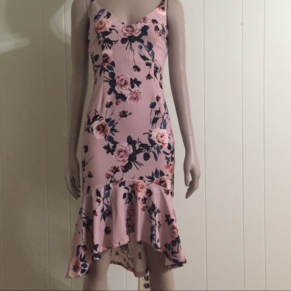 Aqua Dress Floral High-low